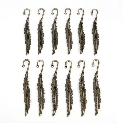 12Pcs Antique Feather Shape Bookmarks Bronze Metal Book Mark Handmade Stationery Gift