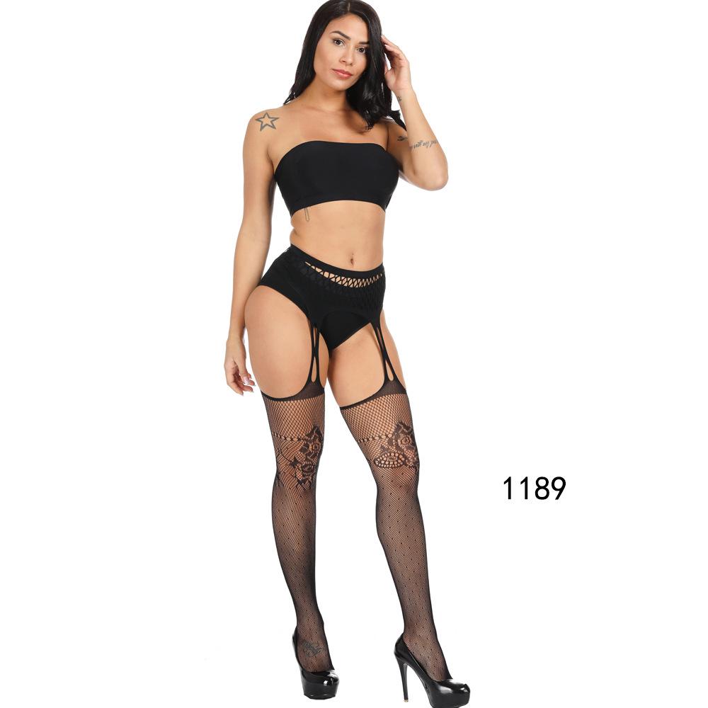 European & American Plus Size Fishnet Bodysuit: Sexy Open Crotch Hollow-Out Jacquard Suspender Stockings