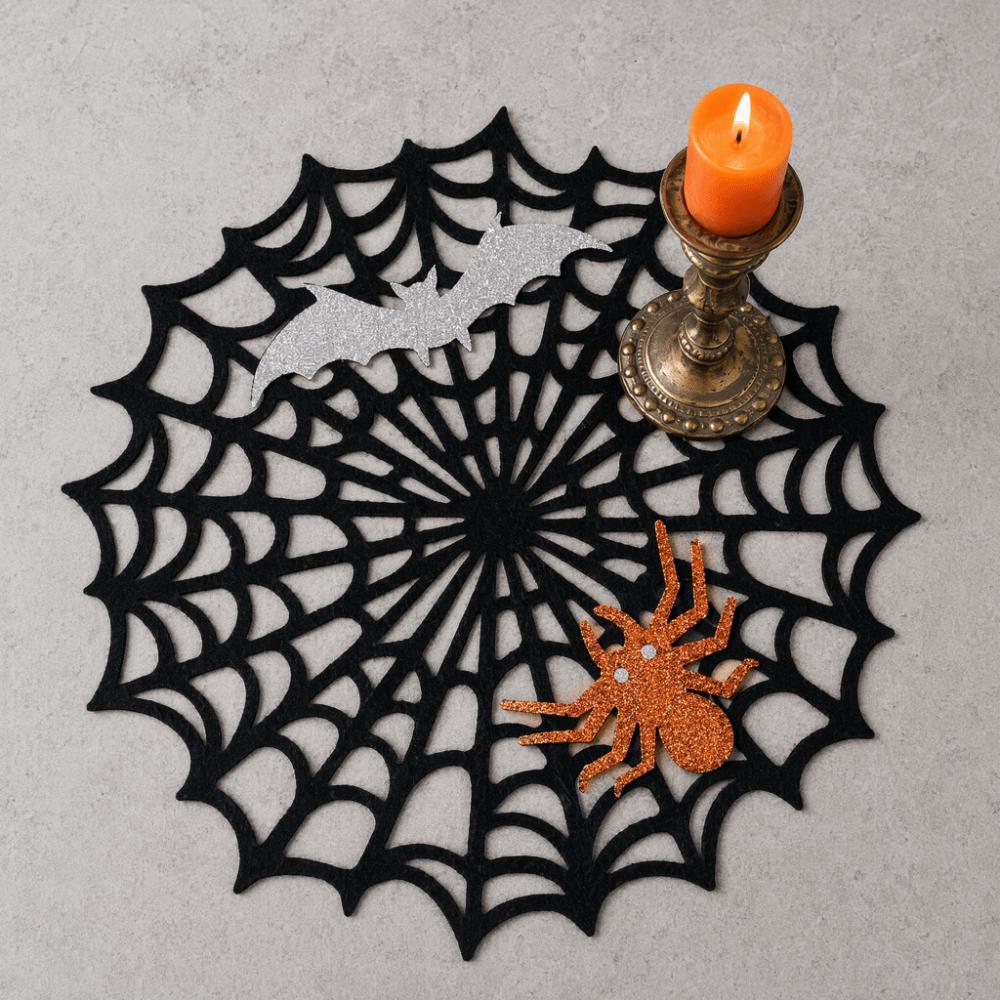 Non-slip Spider Web Coaster Hollow Out Felt Cup Mat Bat Halloween Spider Web Placemat  Party