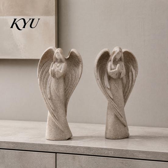 Durable Sandstone Figurine Praying Angel Statue, Abstract Guardian Figurine, Religious Prayer Meaningful Protection Gift Sculpture for Home
