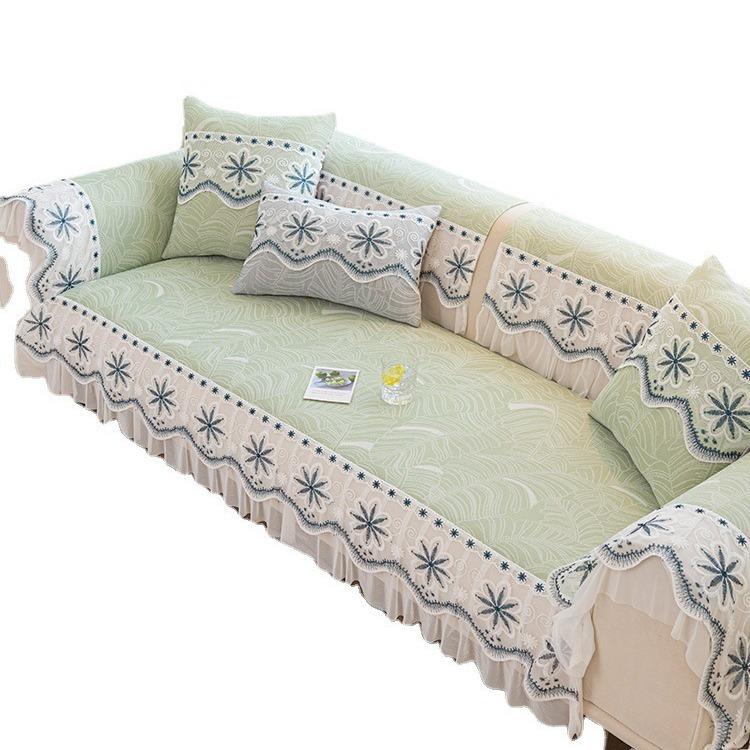 Summer Ice Silk Sofa Cushion Non-Slip Dust-Proof Cool Cushion Summer Internet Celebrity Simple Retro Printing Sofa Cover Cover Cloth