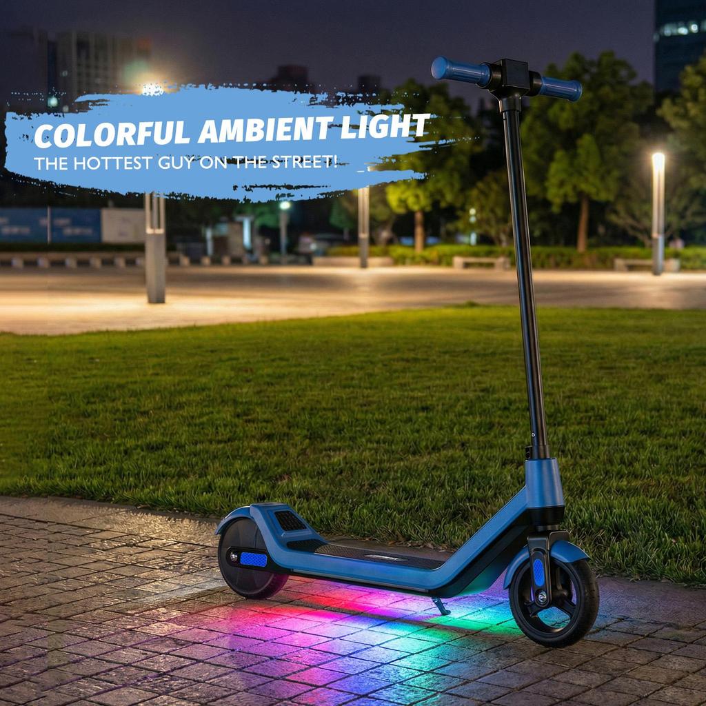 Elektrische Step voor Kinderen Leeftijd 8-12, 16 KM Bereik, Max. Snelheid 16KM/U, 6.5" Ultralichte Elektrische Step voor Kinderen met Kleurrijke Sfeerverlichting - Blauw