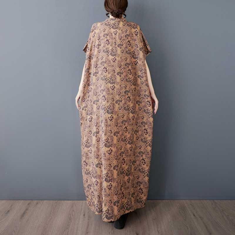 Large Size Floral Dress, Retro Long Robe for Ladies