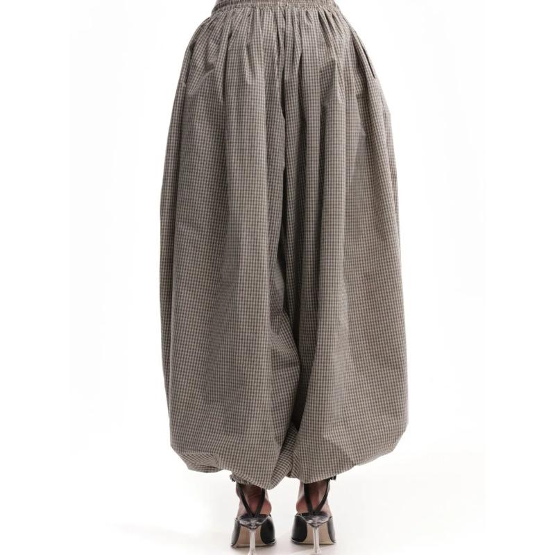 Bornladies Women's Retro Brown Lantern Pants High Waist Trendy Loose Fit Plaid Spring Summer Fashion Trousers