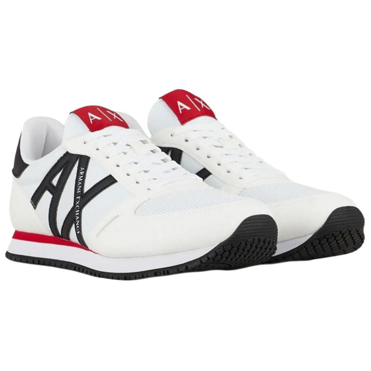 Armani Exchange Nylon Lace-Up Versatile Flat Low-Top Casual Shoes Men Sneakers White Black Red XUX017XCC681K488