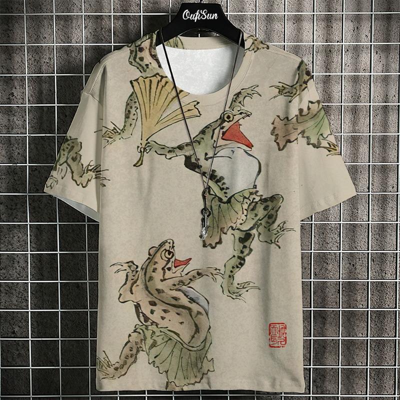 3d Ukiyo-E Animal Print Men's T-Shirt Summer Casual Oversized Short Sleeve T Shirt For Men Fashion Man Clothing 2024 Vintage Tee