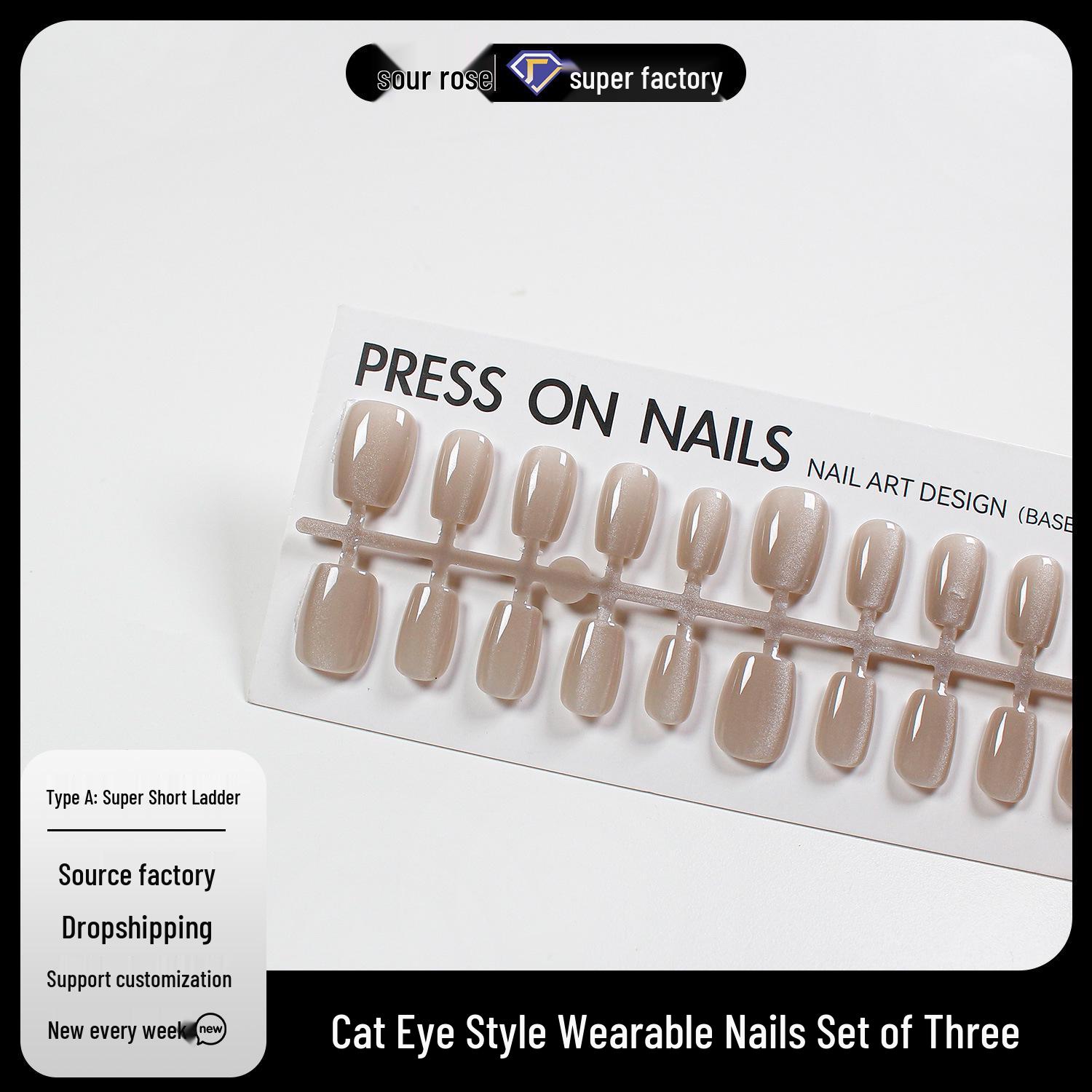 

Jiaolong Crystal Cat Eye Nude Nail Stickers - Handmade Wearable Nail Patches