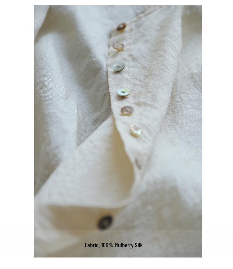 Autumn 2021 Retro Chinese Style Tussah Mulberry Silk Stand Collar Loose Long Sleeve Casual Women's Shirt