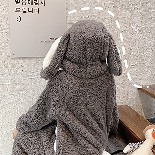 ZHENGTU Women's Cute All-in-One Hooded Pajamas with Rabbit Ears, Warm and Comfortable for Fall and Winter, Casual and Casual Wear (Gray, Size L)