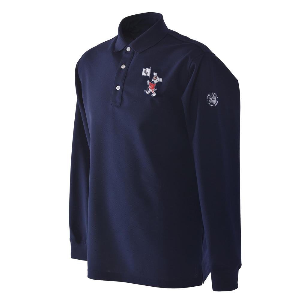 Sinacova Long Sleeve Polo with Stand Dog Motif 25250010290L Men's Shirt, 100% Polyester, Collar, Moisture-Wicking, Quick-Drying, Embroidery,