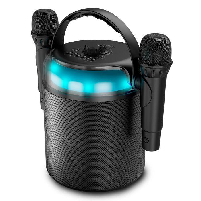 Enceinte Autonome Ledwood PLAYKARAOKE 120W, LED RVB, Bluetooth USB, 2 Micros sans fil, Effets Vocaux, Compatible TV Connectée