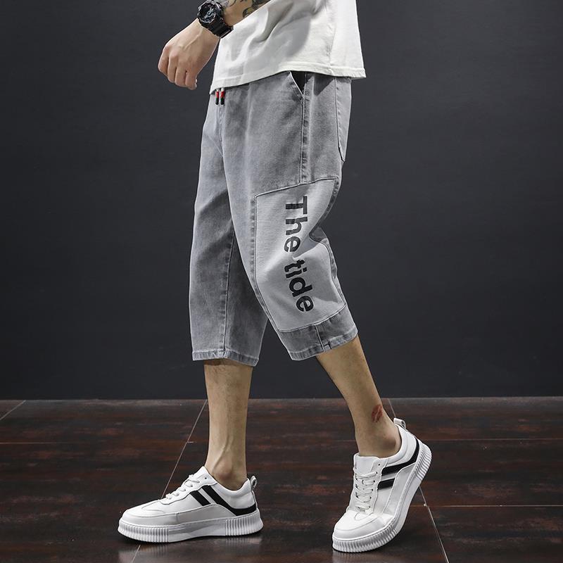 Denim Cropped Pants Herren Sommer Dünne Lose Gerade Große Größe Hosen