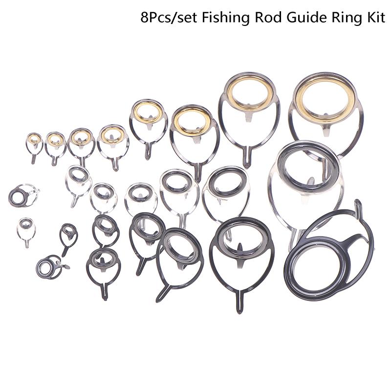 8Pcs/set Fishing Tackle Stainless Steel Repair Kit Set Fishing Rod Guide Ring Tip Fishing Pole Circle Ring Eye Guide Wire Loop