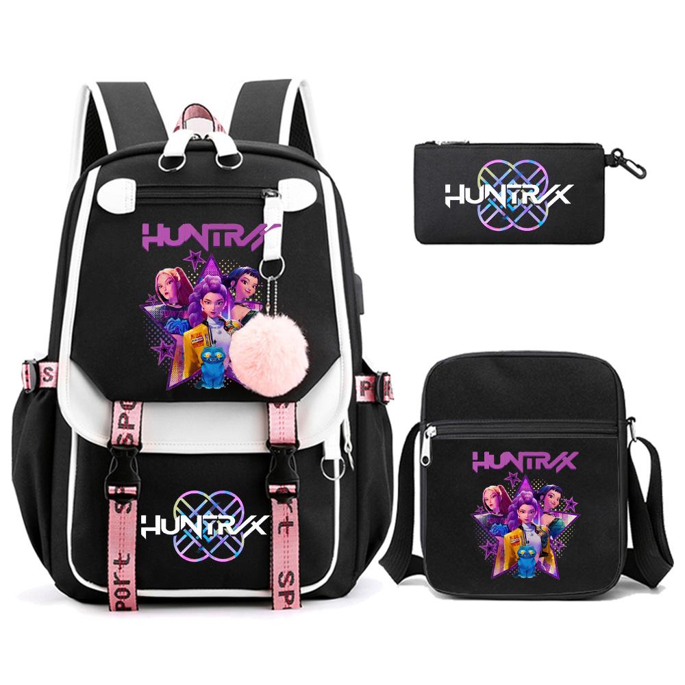 3Pcs/set Anime Kpop Demon Hunters Printed Backpack with Shoulder Bag Pencil Case for Teenager Girl Boy Bookbag Large Capacity Travel Bag Kid Gift