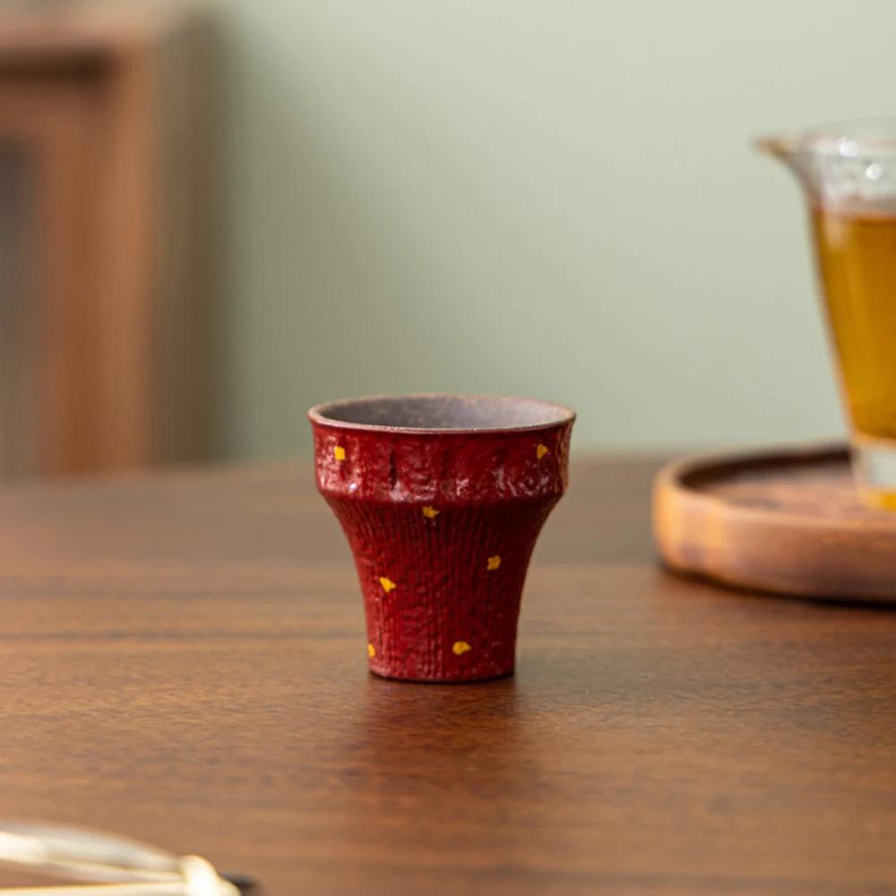 Chinese Style Cup Red Sprinkling Gold Tea Cup Tea Utensils Kung Fu Cup Porcelain Art Drinkware Creative Retro Tea Accessories