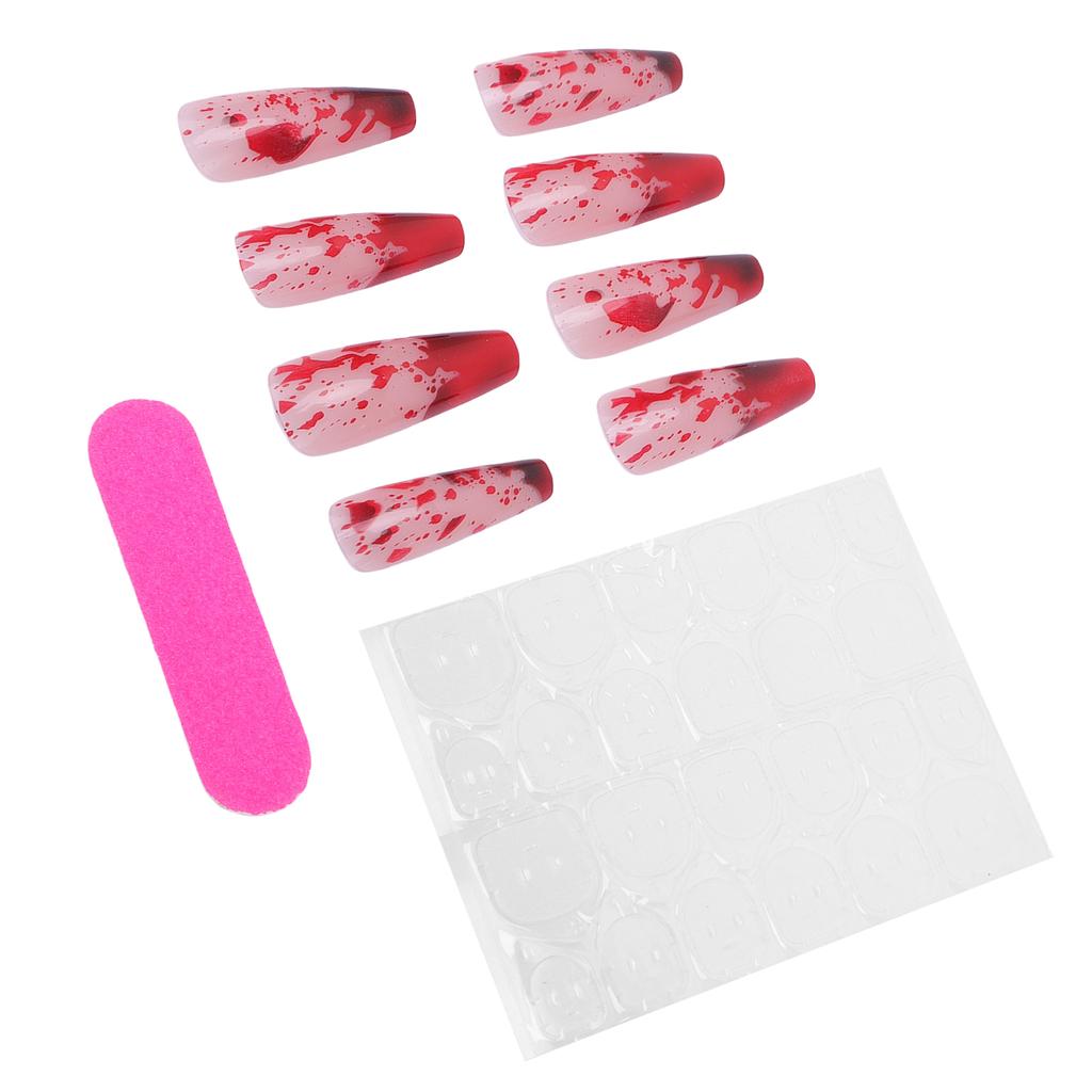 24Pcs False Nails Red Black Smudging Reusable Artificial Nail Extension Tips for Holiday Dance Party    