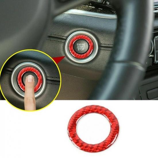 For 11-20 Jeep Grand Cherokee Red Carbon One-Button Start Switch Cover Ring Trim