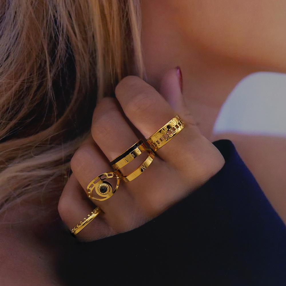 Wind Roman Numeral Ring Stainless Steel Plated Real Gold Non-Fading Ring Premium Sense Titanium Steel Ring