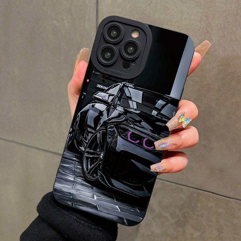 Black Sports Car Print Soft TPU Phone Case For iPhone 17 Air 16 E 15 14 13 12 11 Pro Max Plus Mini SE 2020 2022 Soft Cover