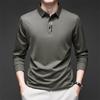 Camisa nueva de manga larga para hombre de negocios casual con insignia, polo de color sólido, moderna, transpirable, cómoda, versátil