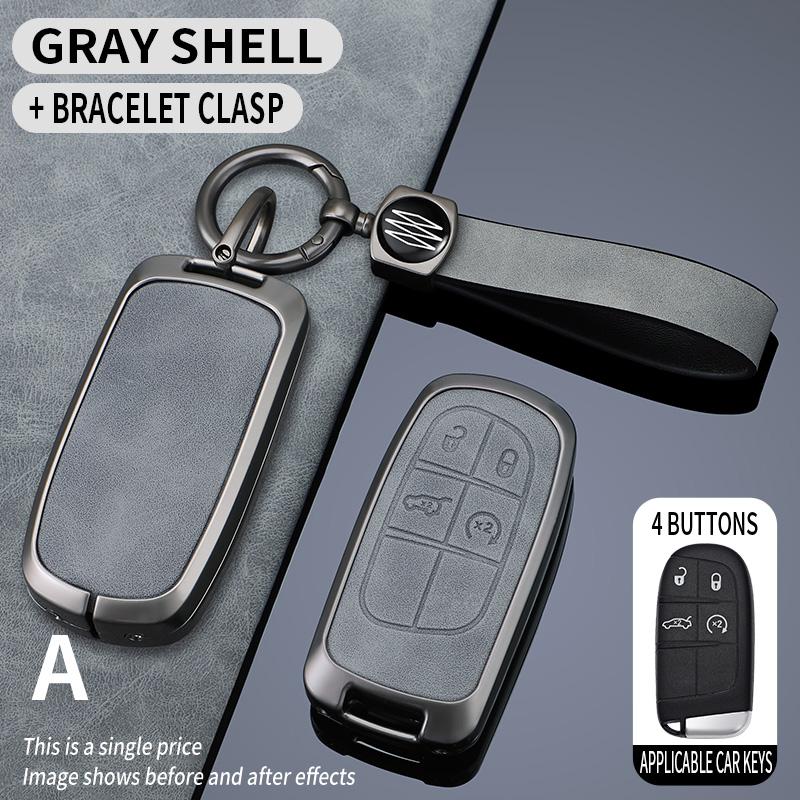 Metal + Leather Car Key Cover Case Fob For Jeep Renegade Compass Grand Cherokee For Chrysler 300C Wrangler Dodge Car Accessaries