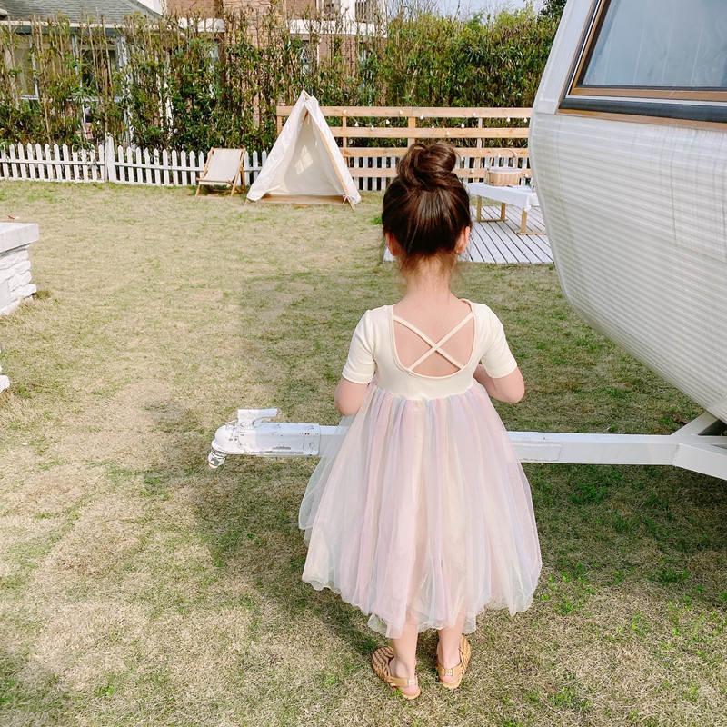Very Fish 2022 Summer Rainbow Princess Backless Tulle Dress for Girls