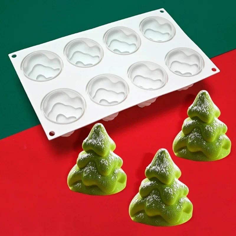 3D Cream Christmas Tree Chocolate Cake Baking Tool Xmas Tree Multi Cavity Silicone Mold Cake Biscuit Jelly Muffin Making Mould