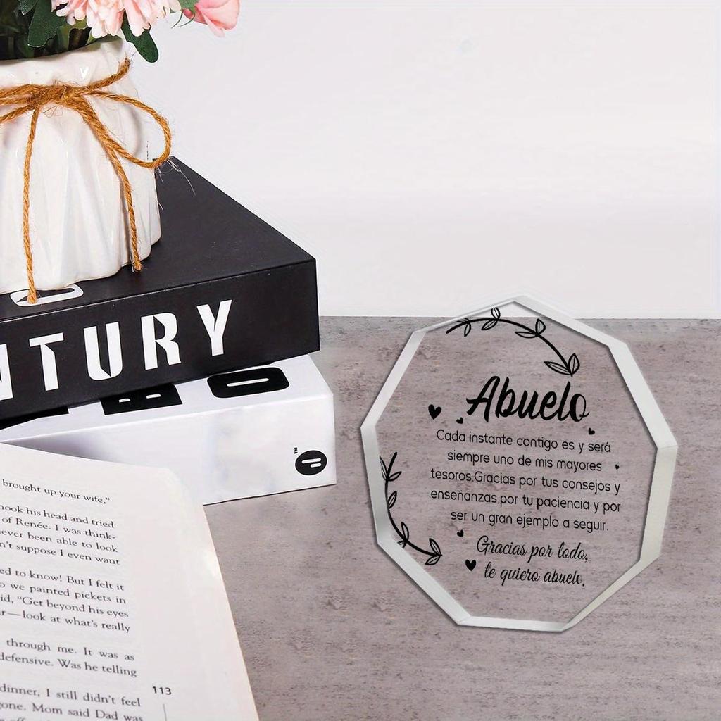 1pc Spanish Grandfather Appreciation Acrylic Keepsake - 'Especial' Engraved Octagon Desk Decor with Heart & Leaf Design, Perfect Gift for Grandfathers