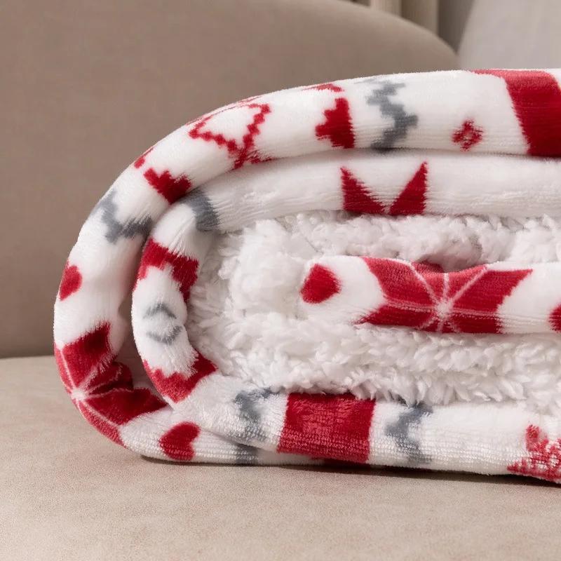 Thicked Elk 3D Printing Flannel Blanket Merry Christmas Throw Blanket Soft Warm Double Layer Fluffy Snowflake Blanket
