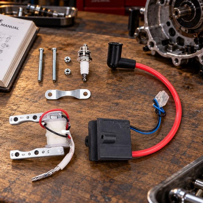 49Cc 60Cc 80Cc Motorcycle Ignition Coil Assembly with Wire Terminal Connections for Comparing the Existing Part Before Ignition Repair or Replacement