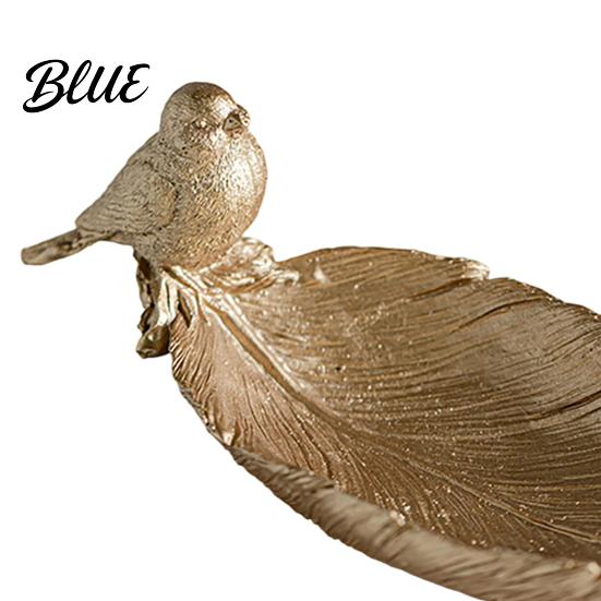 Decorative Entrance Tray Elegant Bird Leaf Shaped Trinket Dish Resin Jewelry Tray Vintage Gold Ring Unique Feather Ornament Holder for Nightstand