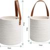 Hanging Cotton Rope Storage Basket Boho Woven Wall Basket with Leather Handle for Plants Towels Toys Rustic Home Decor Organizer