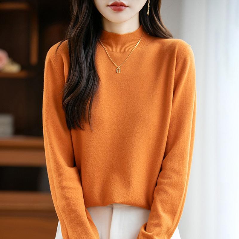 The New Semi-high and Round Neck Pullover for Women In Autumn and Winter Is Versatile. It Is Loose and Slimming, with A Solid Color Inner Sweater