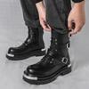 Designer New Men's Black Rock Punk Hip-hop Belt Buckle Ankle Boots Botas Britain Fashion Luxury Motorcycle Shoes Zapatos Hombre