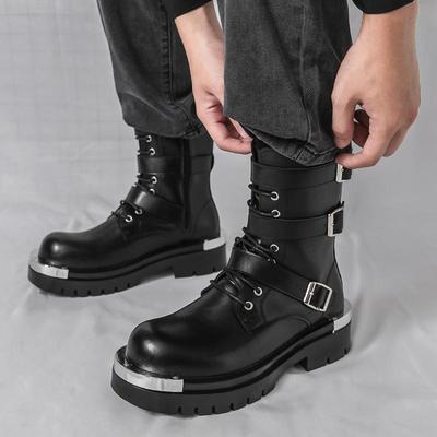 Designer Nuovi Uomini Nero Rock Punk Hip-hop Fibbia Cintura Stivaletti Botas Gran Bretagna Moda Lusso Scarpe da Motociclista Zapatos Hombre