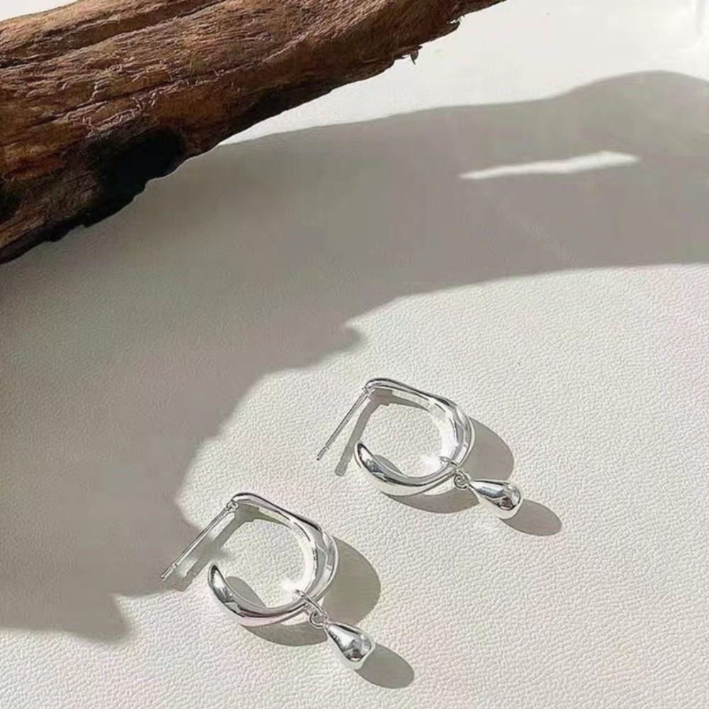 Elegant Water Drop Small Hoop Earrings Irregular Gold Silver Color Asymmetric Earrings Simple Metal