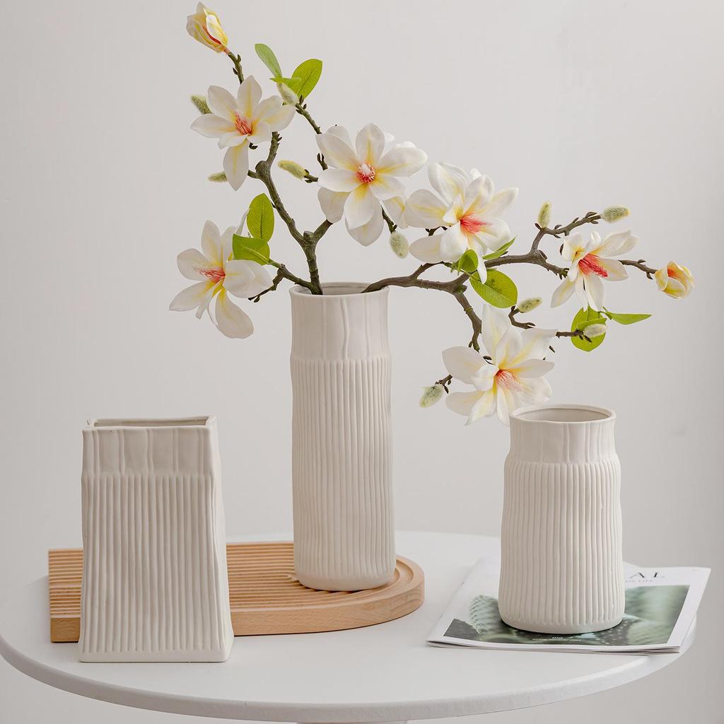 European Frosted Vertical Stripe Ceramic Vase Set for Home Decoration