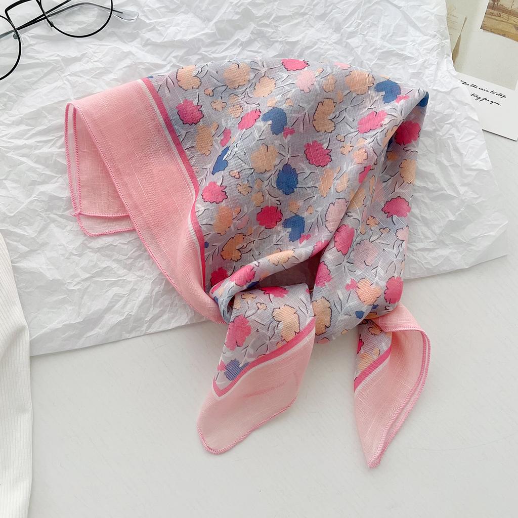 Spring And Summer Korean Literary And Artistic Versatile Cotton And Linen Small Square Scarf Silk Scarf Women'S Fashion Temperament Scarf Headband