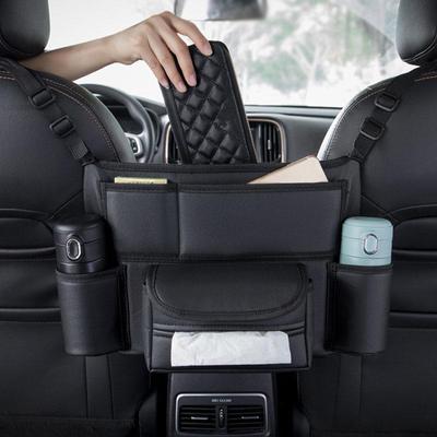 Organizador de asiento trasero de coche, bolsa de cuero PU, organizador de almacenamiento para coche, caja de almacenamiento de pañuelos plegable, soporte para bolsa de accesorios para coche