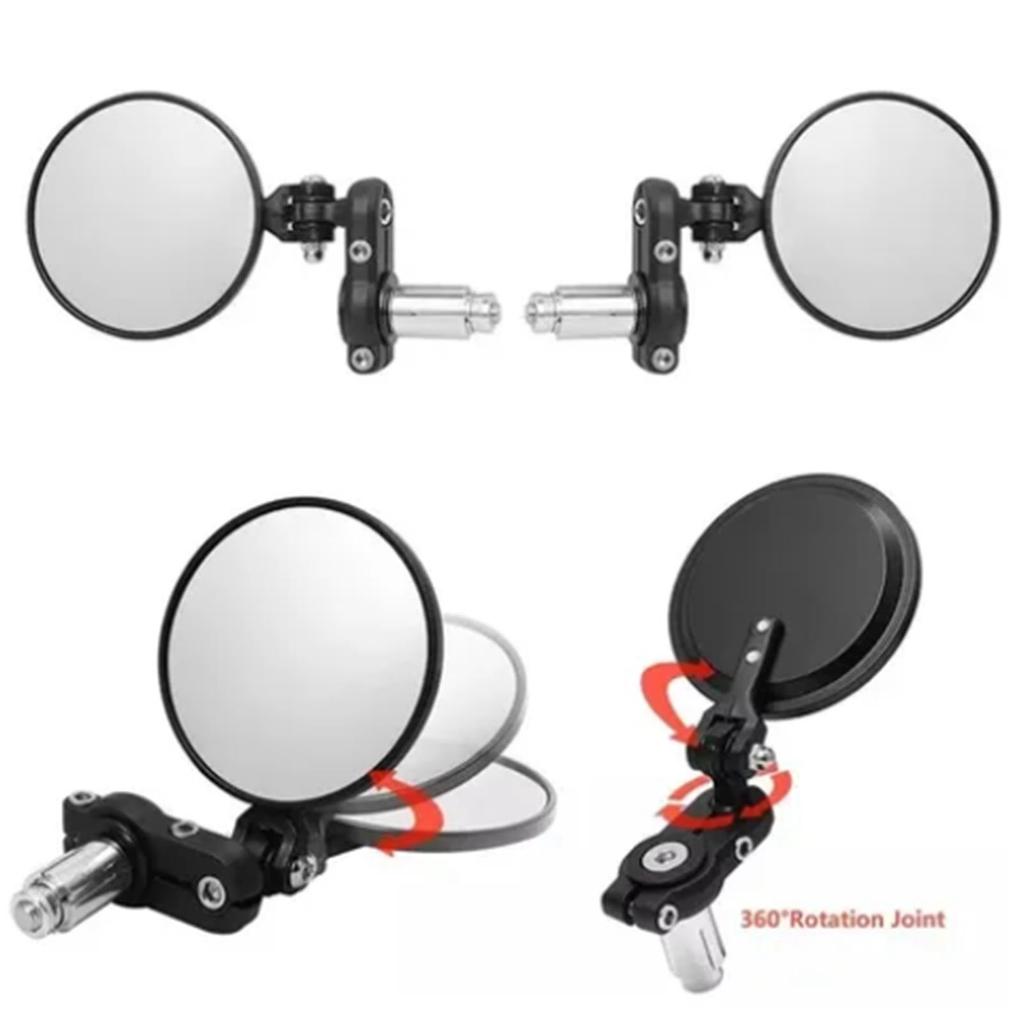 2 Pcs Motorcycle Rearview Mirror Round Folding Bar End Rear View Side Mirror Black for 7/8in Outer Diameter Handlebar