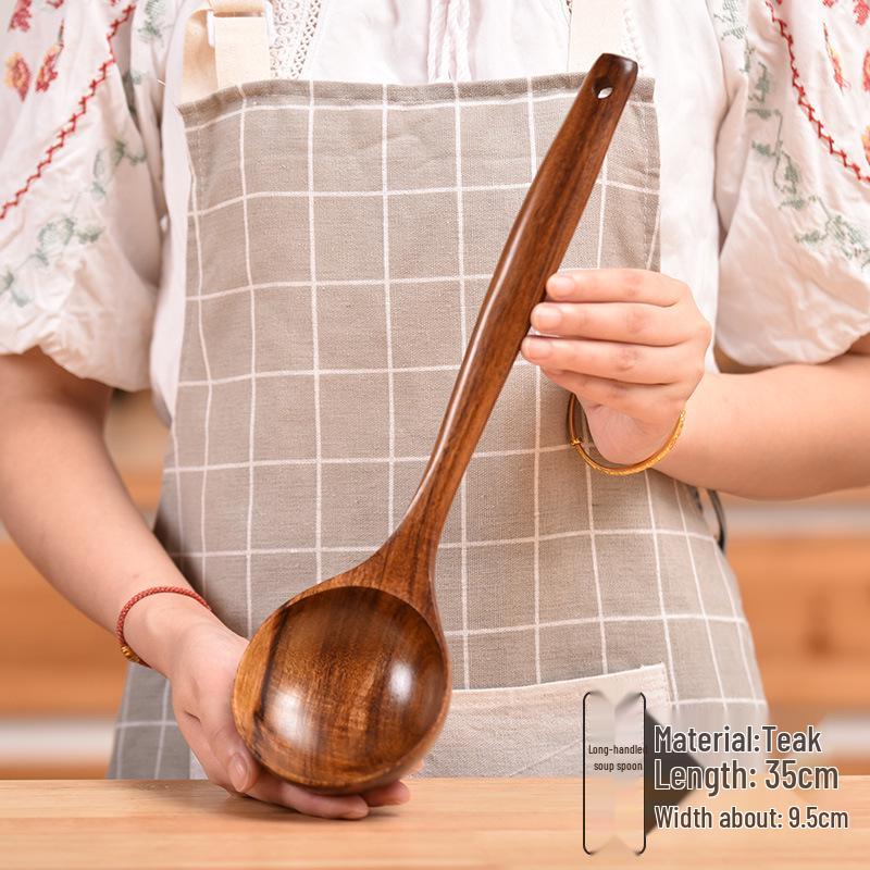Set di pentole antiaderenti in teak thailandese: Spatola in Legno, Spatola per Saltare in Padella e Mestolo