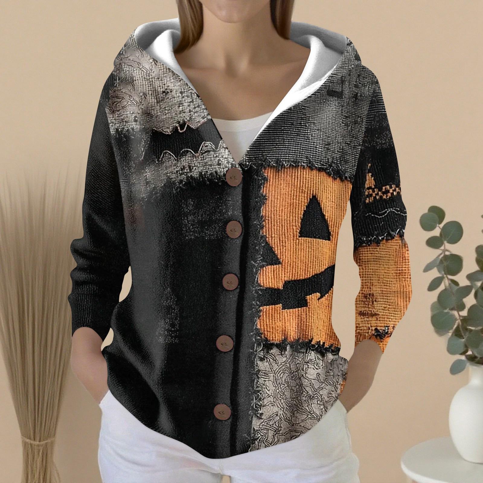 

Женский модный повседневный свитер на пуговицах с принтом, кардиган, куртка с капюшоном XXL