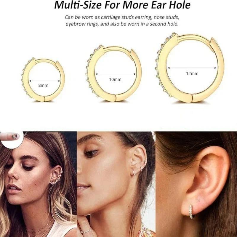 2 Stück/Paar Anlaufgeschützte Metall Zirkonia Creolen Ohrringe Gold Silber Farbe Huggie Knorpel Ohrring Piercing Schmuck