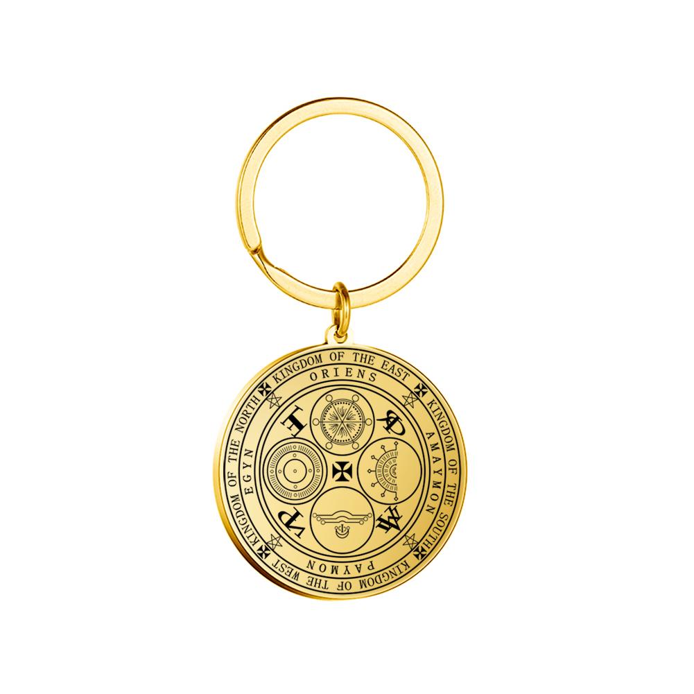 Dawapara Archangels Sigil Talisman Keychain Metatron Witchcraft Triple Moon Pentagram Pendant Stainless Steel Jewelry