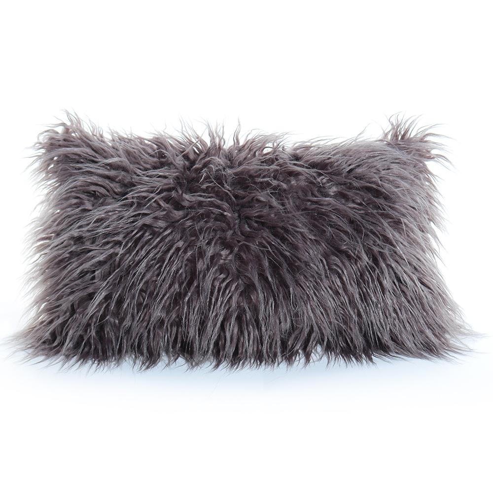 12 X 20 Inch 30 X 50 Cm Decorative New Luxury Series Style Grey Faux Fur Throw Pillow Case Cushion Cover for Sofa Bedroom Car