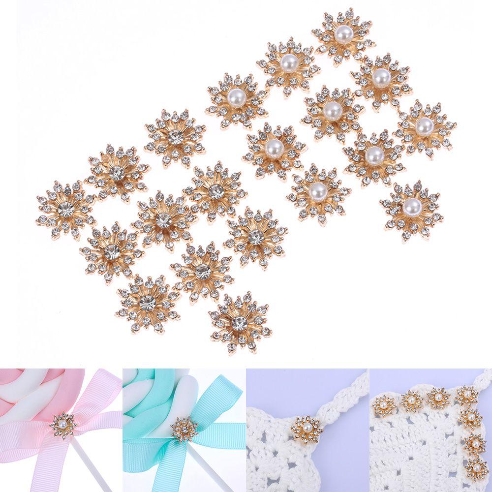 10PCS 16MM DIY Flatback Hairpin Accessories Rhinestone Button Snowflake Buttons Apparel Sewing Pearl Buckle