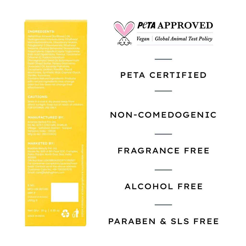 Hyphen Mango Lip Balm SPF 50 PA++++ With 2% Kojic Acid Vitamin C & E Brightening Moisturizer 10 G