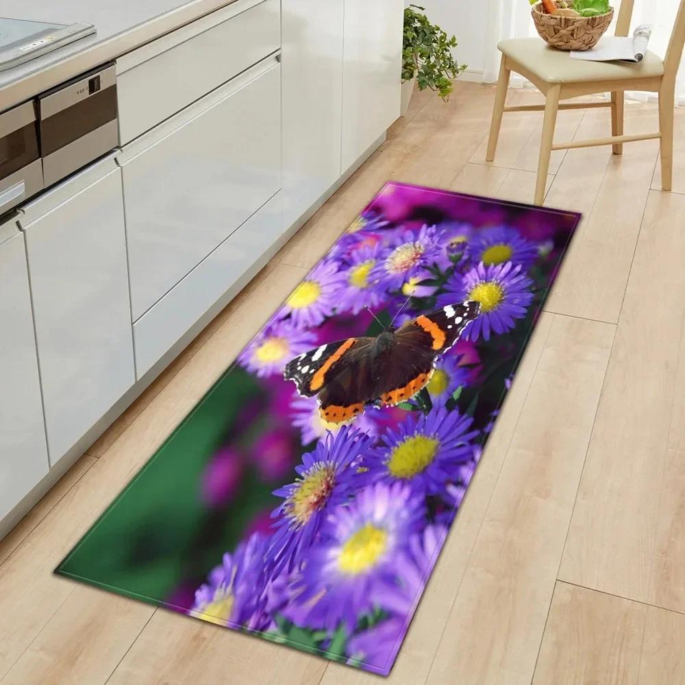 

Non Slip Washable Butterfly & Flower Theme Runner Mat High Definition Nature Pattern Rug for Kitchen Hallway Home Decor Floor 40X120CM