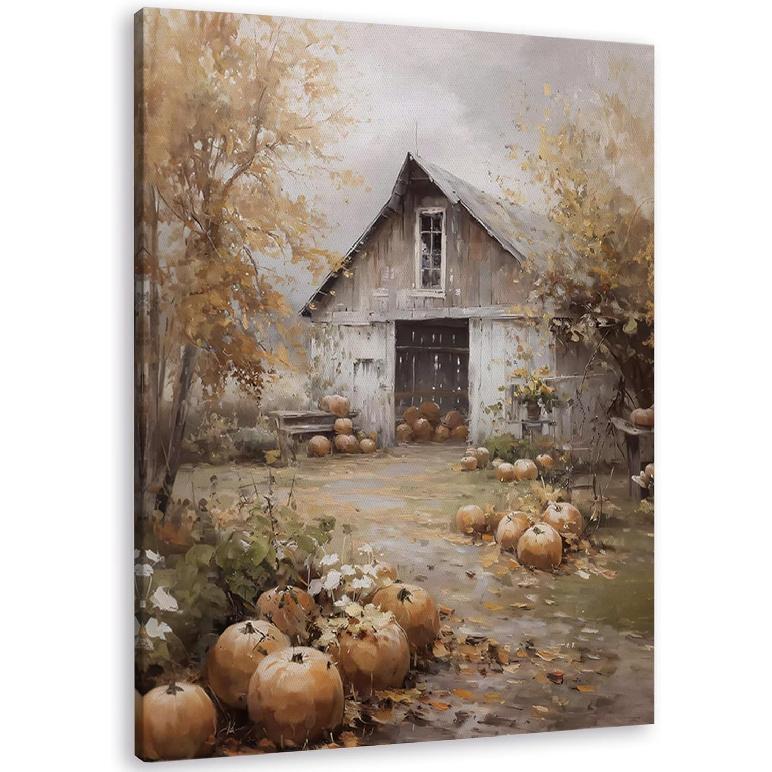 TLESKE Vintage Fall Pumpkin Floral Flower Wall Art Decor 11x14, Rustic Farmhouse Cottagecore Canvas Wall Art Print for Bedroom Kitchen, Autumn 14.9 L x 11.4 W
