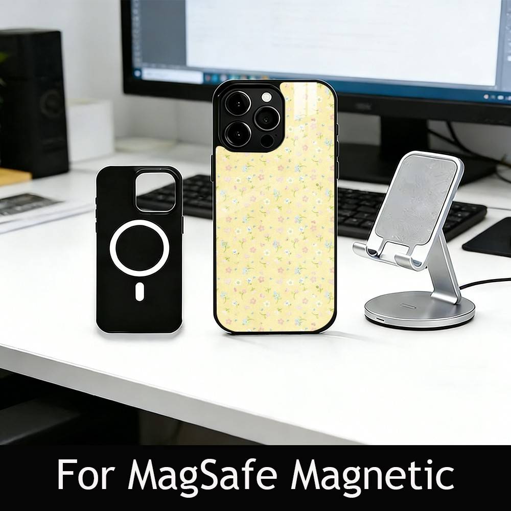 Romantic Floral Phone Case For iPhone17,16,15,14,13,12,11 Plus,Pro Magnetic with Magsafe Wireless Charging